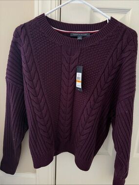 Tommy Hilfiger Women's Cable Crew Sweater in Plum
